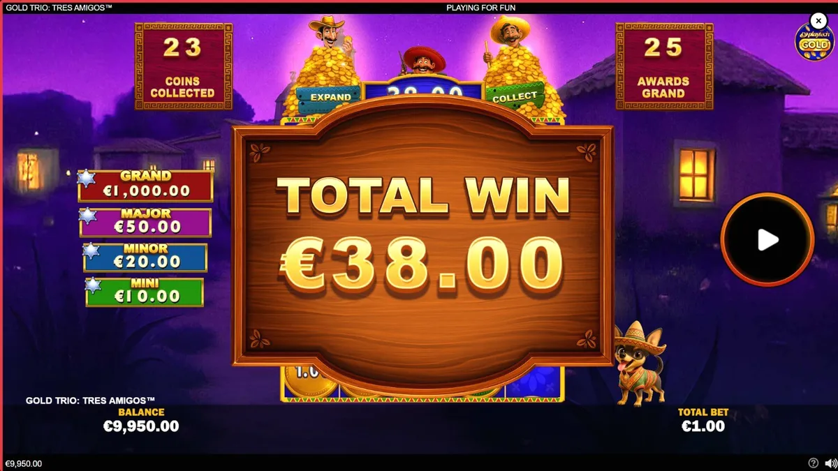 Tampilan visual slot Gold Trio: Tres Amigos dengan tema fiesta Meksiko yang ceria.