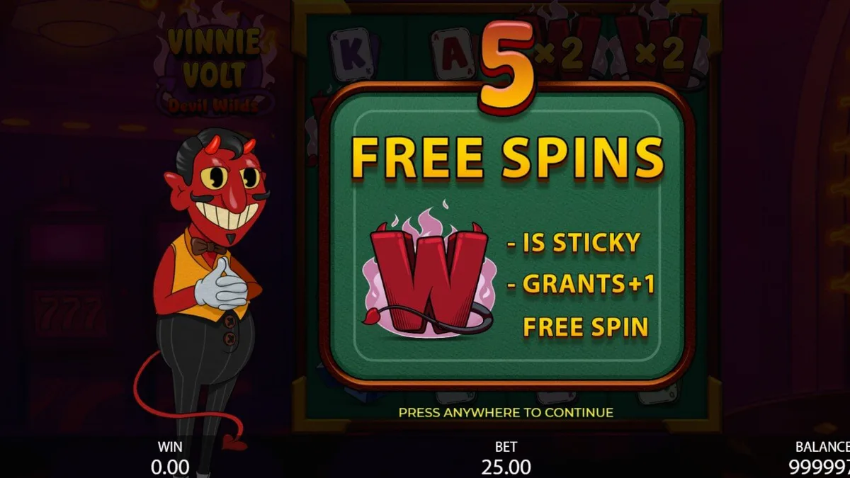 Tampilan antarmuka mobile slot Vinnie Volt: Devil Wilds
