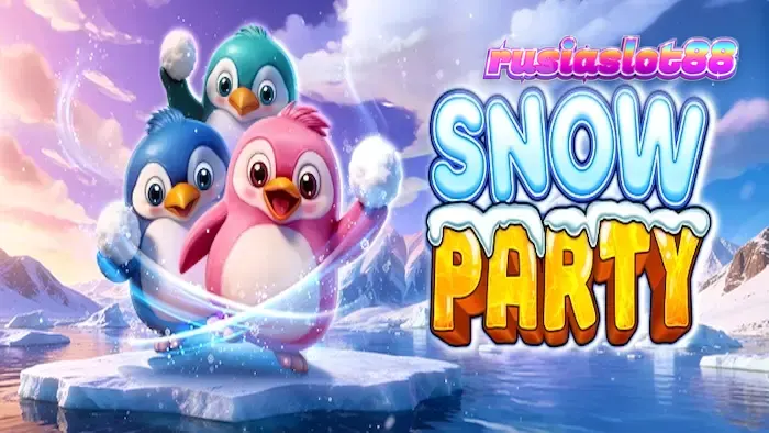 Tampilan visual permainan slot Snow Party dengan tema kutub yang ceria